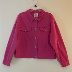Vintage CALI 1850 L.A. Pink 100% Cotton Denim Jacket Chest Pockets